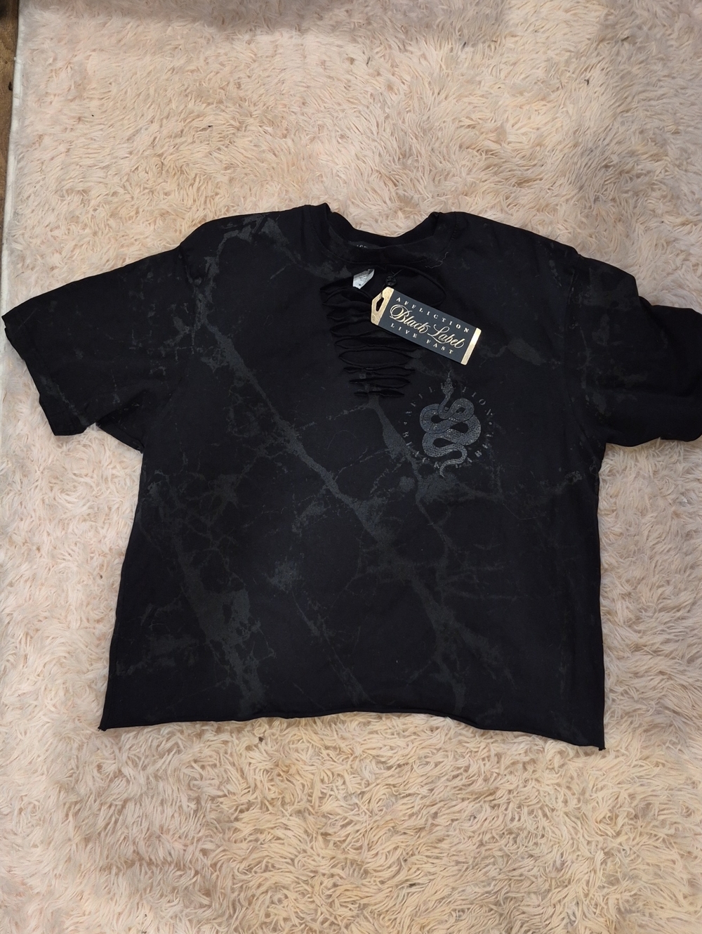 Affliction Black Distressed Womens Snake Graphic Tee